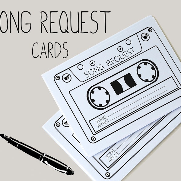 Song Request Cards Printable, Wedding Song Request Cards, Cassette Tape Song Request Cards, Hens party printable, Wedding Request, Printable