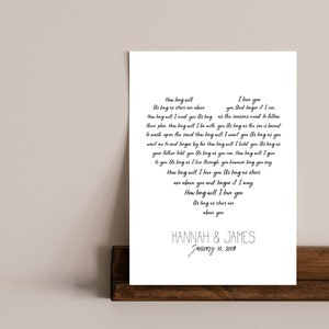 How Long Will I Love You, Hochzeitssong Herz, personalisierter Druck, Jubiläumsgeschenk, Hochzeitsgeschenk, Hochzeitssong drucken, druckbar, Download