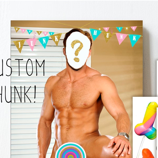 CUSTOM hunk, pin the junk on the hunk, pin the penis, bachelorette party game, bachelorette penis, hens party games, printable, DOWNLOAD