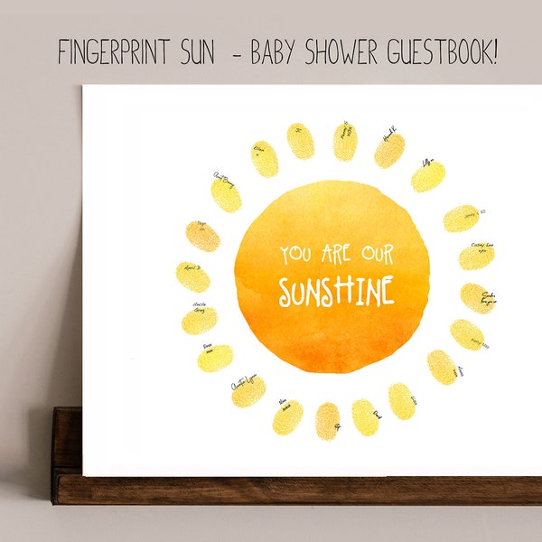 Sun Fingerprint Nursery Art, Baby Shower guestbook, fingerprint guestbook, thumbprint guestbook, nursery print, printable, download