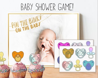 Baby shower game, Pin the Dummy, baby shower pin the game, pin the binky on the baby, baby shower cupcake toppers, printable, download