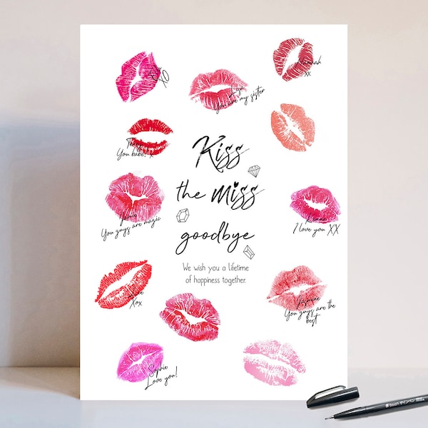 Kiss the miss goodbye, bachelorette party, kiss the miss, Miss to Mrs, hens party kiss, bridesmaid gift, keepsake, printable, DOWNLOAD