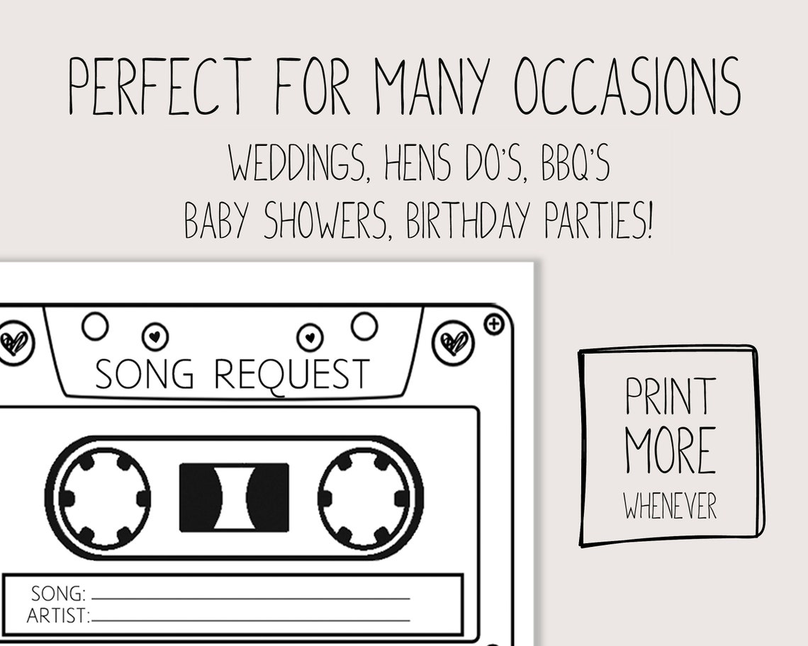Song Request Cards Printable Wedding Song Request Cards | Etsy