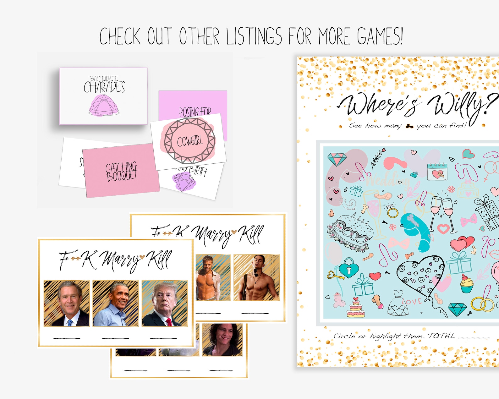 Pin the Junk on the Hunk Bachelorette Party Games Kit Etsy Canada