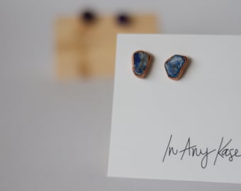 Natural Lapis Lazuli Stone Earrings - Lapis Lazuli Earrings - Electrofomed Earrings - Stud Earrings - Minimalist Earrings