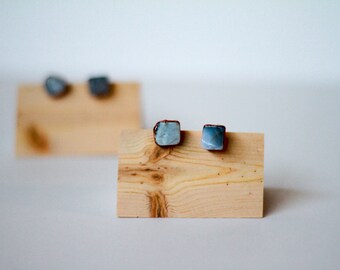 Natural Blue Lace Agate Stone Earrings - Blue Lace Agate Earrings - Electrofomed Earrings - Stud Earrings - Minimalist Earrings