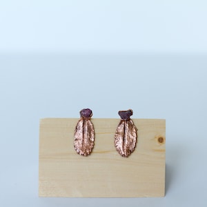 Natural Pink Tourmaline & Wild Rose Stud Earrings - Tourmaline Earrings - Electrofomed Earrings - Alberta Wild Rose - Minimalist Earrings