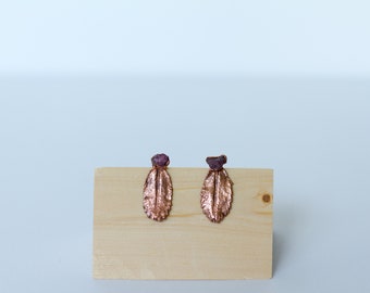 Natural Pink Tourmaline & Wild Rose Stud Earrings - Tourmaline Earrings - Electrofomed Earrings - Alberta Wild Rose - Minimalist Earrings