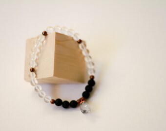 Natural Clear Quartz Beaded Bracelet - Clear Quartz Bracelet - Crystal Bracelet - Beaded Bracelet - Stretch Bracelet - Stacking Bracelet