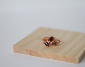 Natural Amethyst Stone Ring - Amethyst Ring - Electrofomed Ring - Copper Ring - Dainty Ring - Stacking Ring - Minimalist Ring