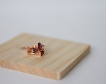 Natural Garnet Stone Ring - Garnet Ring - Electrofomed Ring - Copper Ring - Dainty Ring - Stacking Ring - Minimalist Ring