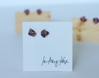 Natural Amethyst Tumbled Stone Earrings - Amethyst Earrings - Electroformed Earrings - Stud Earrings - Cluster - Minimalist Earrings