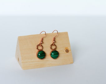 Natural Malachite Drop Earrings - Malachite Earrings - Crystal Earrings - 10mm Earrings - Minimalist Earrings