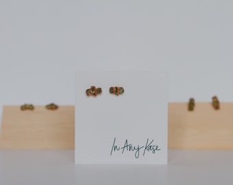 Natural Peridot Stone Earrings - Peridot Earrings - Electroformed Earrings - Studs - Ear Climbers - Minimalist Earrings - August Birthstone