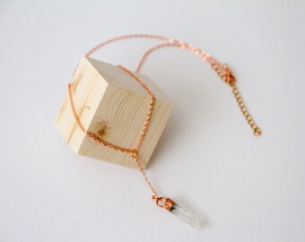Natural Lemurian Quartz Crystal Necklace - Raw Quartz Necklace - Raw Stone Necklace -'Y' Drop Necklace - Copper Necklace - Minimalist