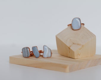 Natural Blue Lace Agate Ring - Blue Lace Agate Ring - Electroformed Ring - Copper Ring - Statement Ring - Minimalist Ring