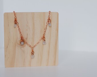 Natural Rose Quartz Tumbled Stone Necklace - Rose Quartz Necklace - Raw Stone Necklace - Copper Necklace - Minimalist Jewelry