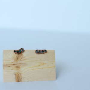 Natural Emerald Stone Earrings - Emerald Earrings - Electroformed Earrings - Studs - Ear Climbers - Minimalist Earrings - May Birthstone