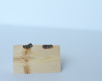 Natural Emerald Stone Earrings - Emerald Earrings - Electroformed Earrings - Studs - Ear Climbers - Minimalist Earrings - May Birthstone