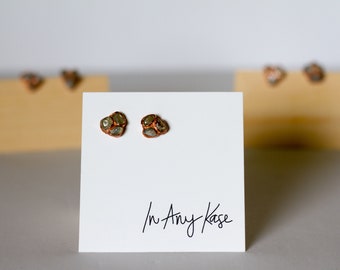 Natural Citrine Tumbled Stone Earrings - Citrine Earrings - Electroformed Earring - Stud Earring - Minimalist Earrings - November Birthstone