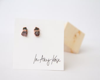 Natural Pink & Green Tourmaline Stud Earrings - Tourmaline Earrings - Electrofomed Earrings - Stone Earrings - Minimalist Earrings