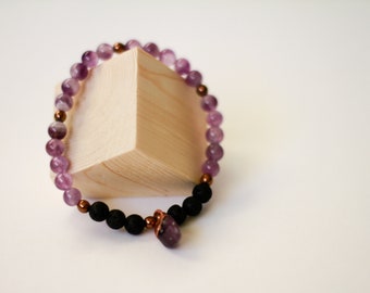 Natural Amethyst Beaded Bracelet - Amethyst Bracelet - Crystal Bracelet - Beaded Bracelet - Stretch Bracelet - Stacking Bracelet