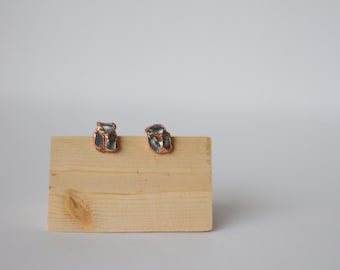 Natural Aquamarine Tumbled Stone Earrings - Aquamarine Earrings - Electrofomed Earrings - Stud Earrings - Cluster - Minimalist Earrings