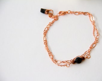 Natural Black Tourmaline Stone Bracelet - Black Tourmaline Bracelet - Electrofomed Bracelet - Layered Chain Bracelet - Minimalist Bracelet