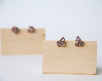 Natural Rose Quartz Tumbled Stone Earrings - Rose Quartz Earrings - Electroformed Earrings - Stud Earrings - Cluster - Minimalist Earrings