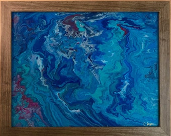 Ocean Mood- acrylic pour painting framed