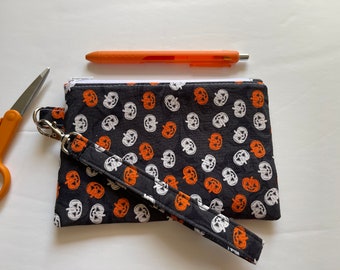 Halloween Pumpkin zipper notions / wristlet pouch