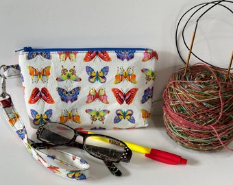 Spring Butterflies zipper / notions / wristlet pouch