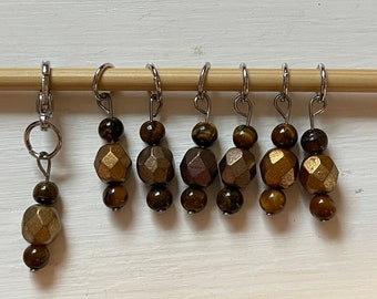 Gold/Brown Beaded Stitch Markers and Progress Keeper