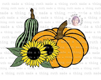 Pumpkin Gourd With Sunflowers SVG, Sunflowers SVG, Pumpkin SVG, Autumn Clip Art, Fall svg