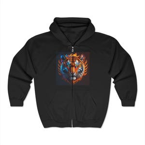 Blue and Orange Tiger Hoodie, Zip-Up Sweatshirt, Animal Lover Apparel, Jungle Theme Clothing, Unique Gift for Him or Her