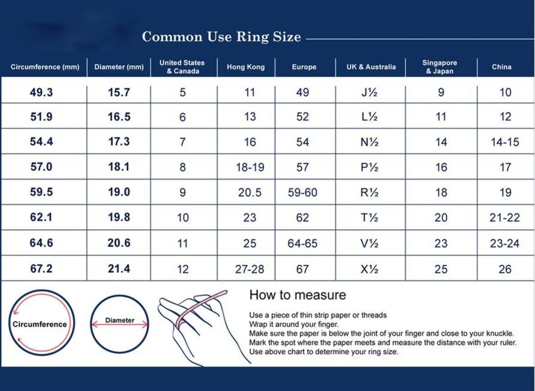 Ring Size Measure Table Ring Size Chart, Ring Sizer Printable, Ring Size Guide, Measure Ring ...