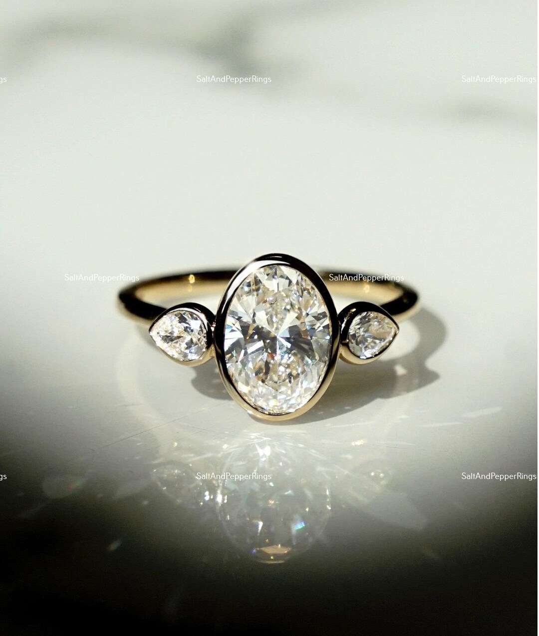 2.50 Ct Three Stone Moissanite Ring Oval Cut Moissanite Engagement Ring ...