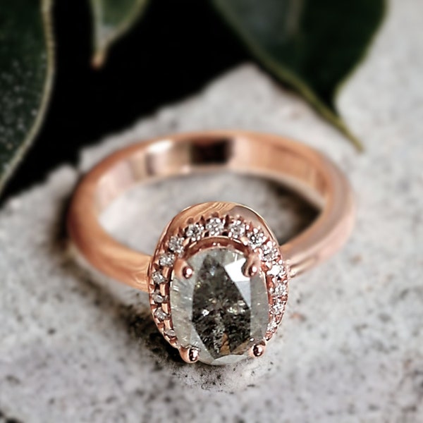 Salt & Pepper Diamond Ring |Galactic Glamour Proposal Ring | Moonlit Majesty Propose Ring | Halo Ring | Ethereal Elegance Promise Ring