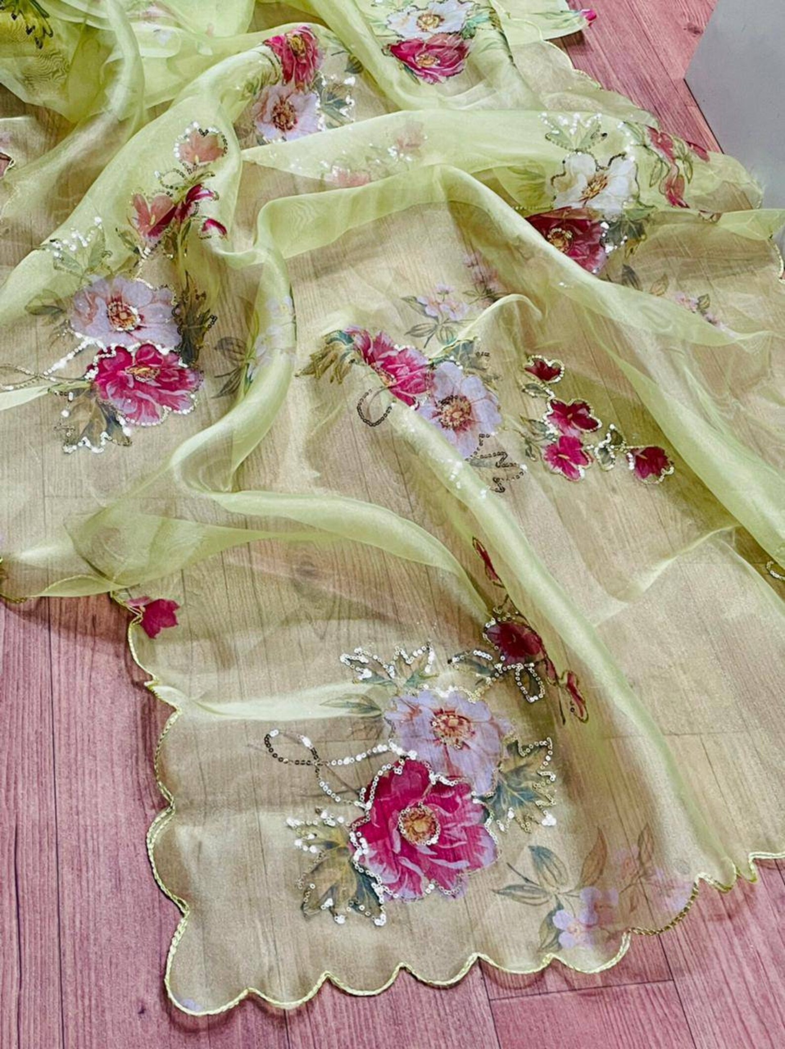 Soft pure organza sequence work saree and blouse for women | Etsy
