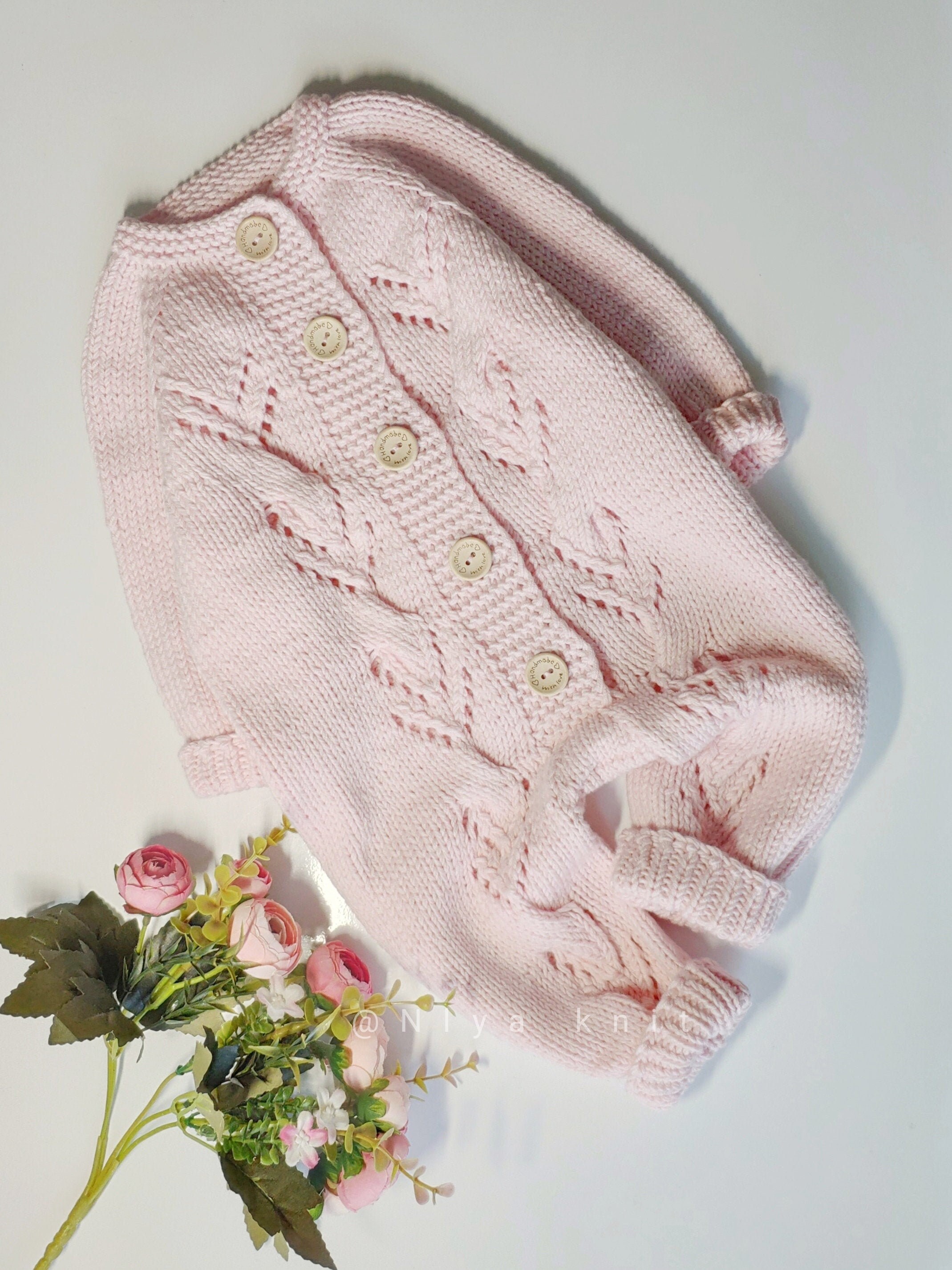 Pink baby romper hand knitted baby clothes cotton knitted Etsy