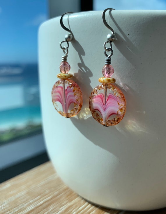 Hawaiian Haleakala sunrise earrings pink boho dangle | Etsy