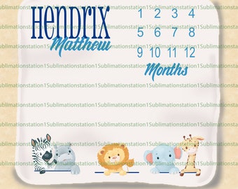 Dschungel Tiere Meilenstein Decke Digital Design | PNG | große Datei | Dschungeltiere | Kleiner Junge