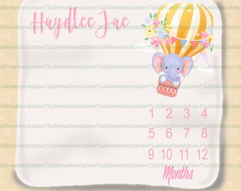 Elefanten Meilenstein Decke Digitales Design | PNG | große Datei | Lila Elefant | Baby Mädchen | Sublimation