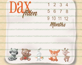 Waldtiere Meilenstein Decke Digital Design | PNG | große Datei | Waldtiere | Kleiner Junge