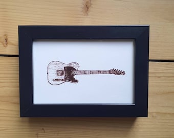 Dibujo de Guitarra Fender Telecaster Impresión Negra con Marco 10 x 15 cm