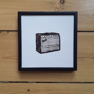 Fender Amp Drawing Black Print with frame 15 x 15 cm
