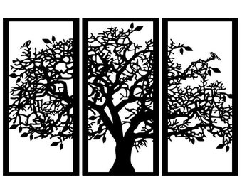 Loops n knots Metal Tree, Yoga Gifts, Tree of Life 3 Panels, Tree Sign, 3 Pieces Wall Hangings Home Living Room Decoration
