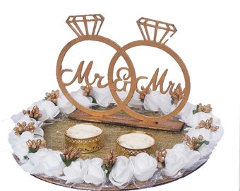 Personalized / Customized Wedding Ring Platter/Tray/Engagement Ring Platter/Holder/Box with 2 Ring Holder for Ring Ceremony / Event