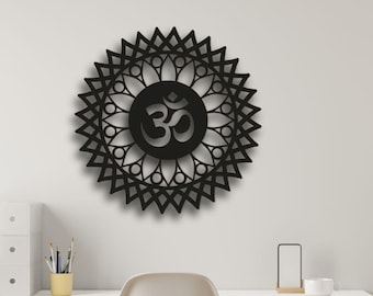 Om Mandala Art Wall Decor | Sacred Wall Art | Pine Wood MDF | Golden or Black Acrylic | Spiritual Home Decor | Yoga Room Decor
