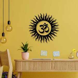 Om Radiating Wall Decor | Sacred Wall Art | Pine Wood MDF | Golden or Black Acrylic | Spiritual Home Decor | Yoga Room Decor